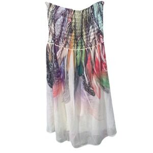 Oatt USA Strapless Mini Dress With Feather Designs Size S Vintage‎ Y2K